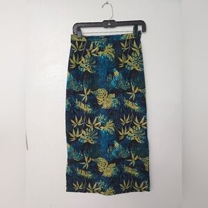 Vtg Briggs Petite Black Blue Tropical Skirt Sz S Palm Tree Maxi Resortwear